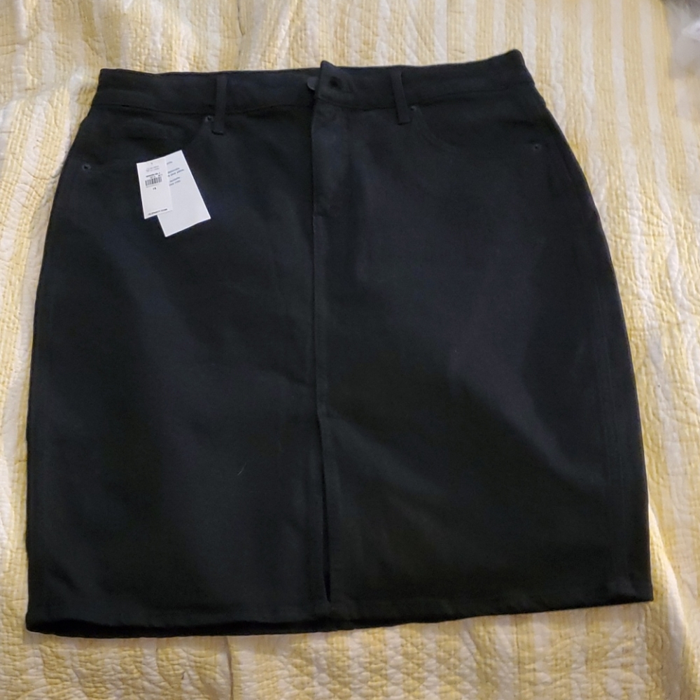 Mid length black jean skirt w/front slit
